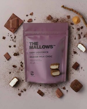 THE MALLOWS LIQUORICE + BELGIAN MILK CHOC - gurmeevahukomm 90g