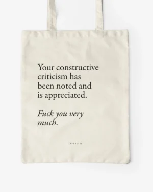 Minimalistlik puuvillane riidekott CRITICISM - loodussõbralik totebag