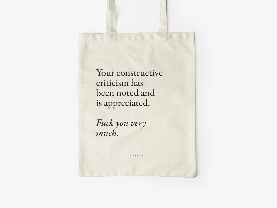 Minimalistlik puuvillane riidekott CRITICISM - loodussõbralik totebag