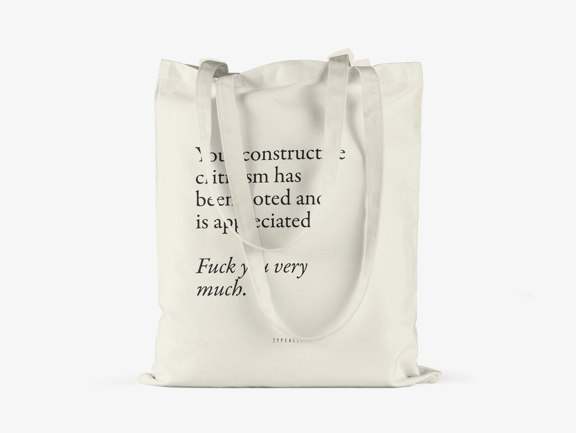 Minimalistlik puuvillane riidekott CRITICISM - loodussõbralik totebag - Image 2