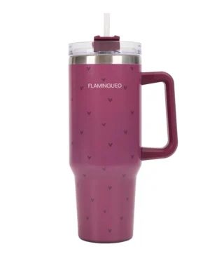 FLAMINGUEO termospudel kõrrega 1.18L, roosad südamed