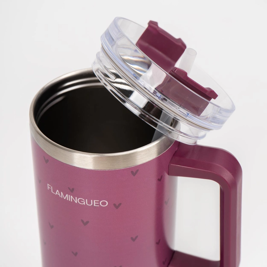 FLAMINGUEO termospudel kõrrega 1.18L, roosad südamed - Image 3