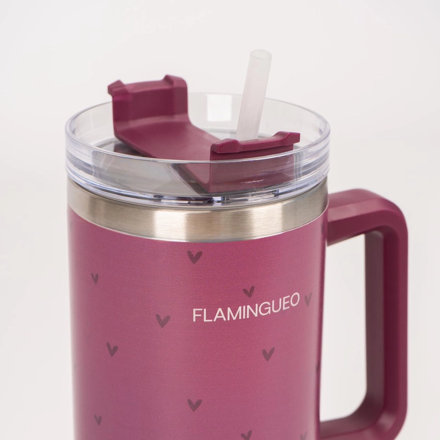 FLAMINGUEO termospudel kõrrega 1.18L, roosad südamed - Image 2